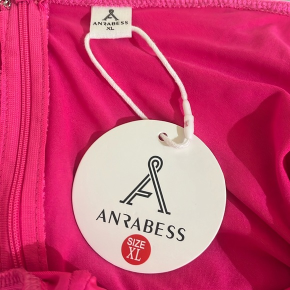 NWT Anrabess Hot Pink Off Shoulder Balloon Sleeve Bodycon Mini Dress Size XL - Picture 5 of 7